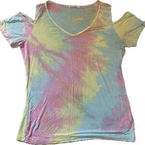 Pastel Tie-Dye V-Neck Cold-Shoulder Top